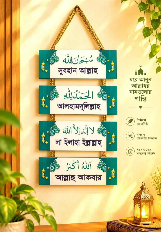 ইসলামিক জিকির ওয়াল হ্যাঙ্গিং – ৪ পিস সেট
